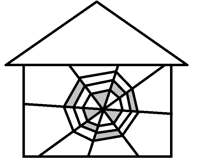 建物に蜘蛛の巣が描かれたイラスト
