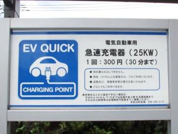 電気自動車用の急速充電器の料金案内の看板写真