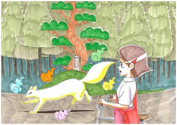 鎌倉街道を横切る大きな白狐