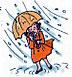 大雨の中、傘をさして歩いている女性のイラスト