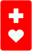 赤色に白色の赤十字とハートマークがデザインされたヘルプマーク
