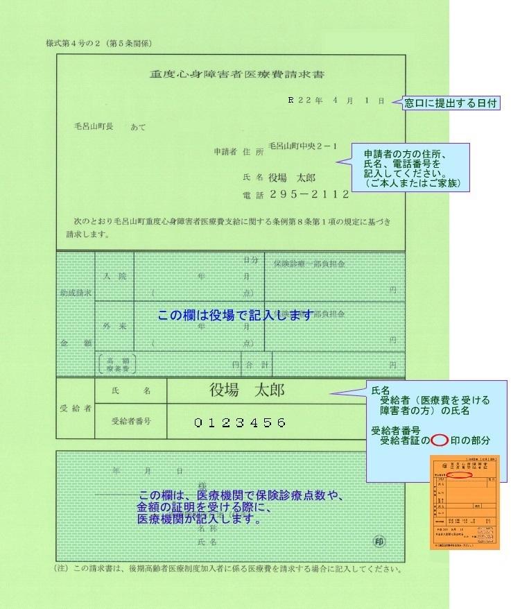 重度心身障害者医療費請求書（後期高齢者医療制度用）記入方法