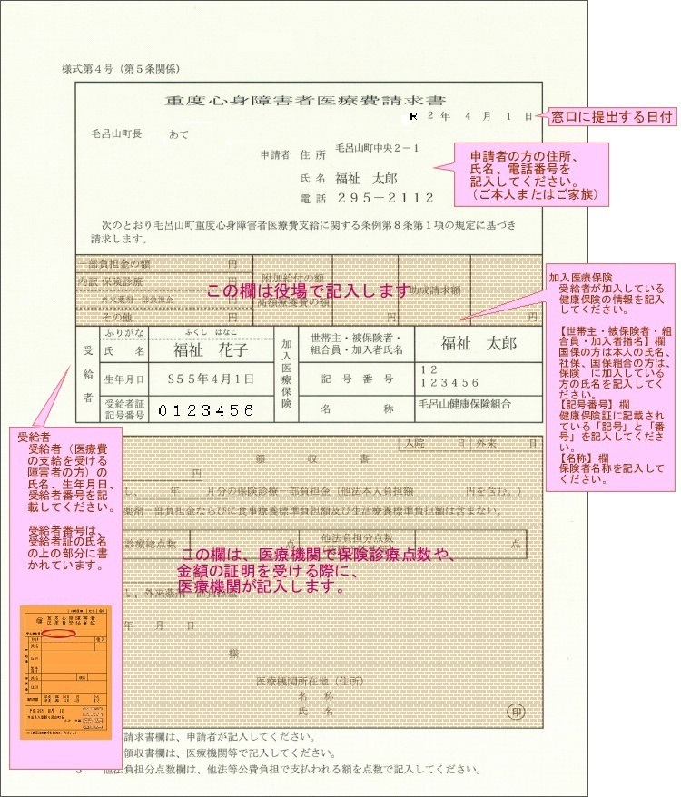 重度心身障害者医療費請求書（国民健康保険・社会保険用）記入方法