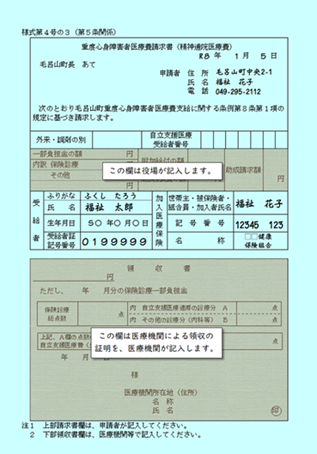 毛呂山町重度心身障害者医療費請求書（精神障害者保健福祉手帳2級）